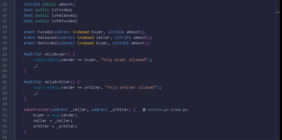 Day 24 of #30DaysOfSolidity 
Built DecentralizedEscrow.sol: a smart contract that holds funds until conditions are met.
Learned how to manage payments &amp; disputes on-chain.
Trustless deals, no middlemen. 
#Solidity #Web3 #SmartContracts <a href="/the_web3compass/">Web3Compass</a>