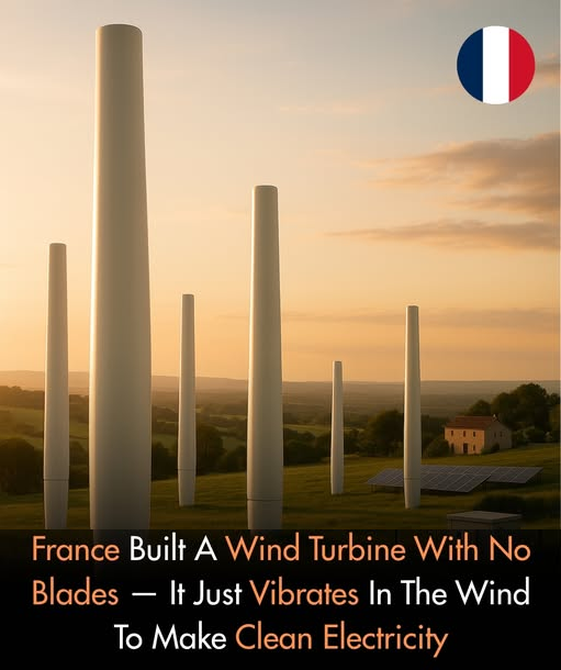 Rainmaker1973's tweet photo. French engineers in Normandy have developed a vertical, bladeless wind turbine known as a vortex wind generator or "aeroleaf". This innovation generates energy from vibrations caused by wind, rather than from traditional rotating blades.

Traditional wind turbines are large, noisy, and often pose risks to wildlife. 

This design is quiet, safe for birds, and perfectly suited for urban environments.

Without blades, the turbine can be installed on rooftops or tight city spaces, providing clean, decentralized energy without disturbing residents or ecosystems. Its innovative mechanism captures wind energy in a compact, efficient, and environmentally conscious way.