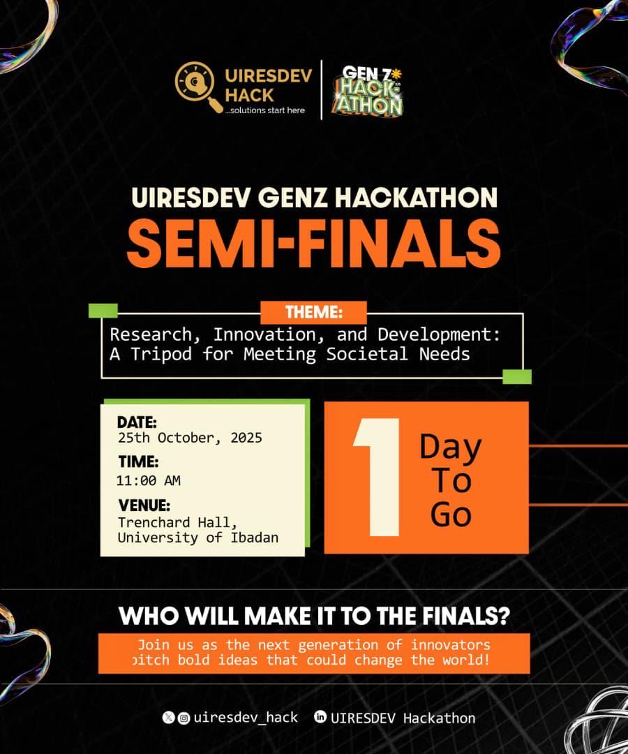 uiresdev_hack's tweet photo. IT’S ONE DAY TO THE SEMI-FINALS! 🎉🔥
Weeks of sleepless nights. Ideas sharpened. Teams ready.
Tomorrow, history unfolds at Trenchard Hall 🤝💡

📍 Saturday, Oct 25 11:00AM Trenchard Hall, UI
🍽️ Item 7? Confirmed. 😌

Register: https://t.co/EMr7ZYjbVL https://t.co/VU2ygKq6rs