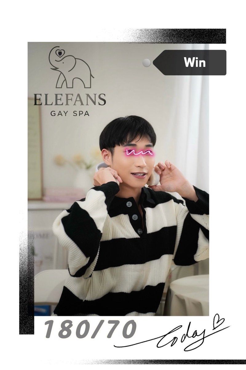 ￼Elefans Spa 新師登場｜Win ￼

他的名字，叫 Win。
象徵一種「贏」，
不只是征服，更是讓身體與心靈都得到雙贏的療癒。

他有著陽光般溫暖的笑容，
帥氣精緻的外表下藏著體貼柔軟的靈魂。
那可甜可鹹的笑容，就像微光滲進肌膚，
一瞬間融化你心底的防線與疲憊。

當 Win 的大手滑過你的肩頸，