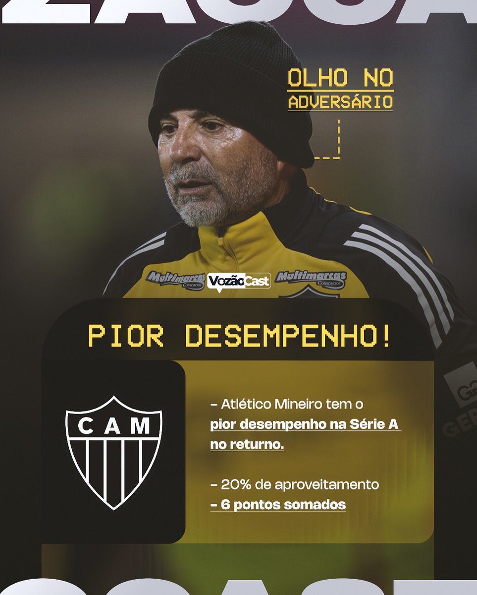E O GALO?

Atlético tem o pior desempenho na Série A neste returno: 20% de aproveitamento, 6 pontos somente. Para parâmetro, o Ceará tem 13 pontos.

Confiam em pontuação na Arena MRV? O vovô deve contar com a volta de Marcos Victor, porém Dieguinho deve continuar de fora.