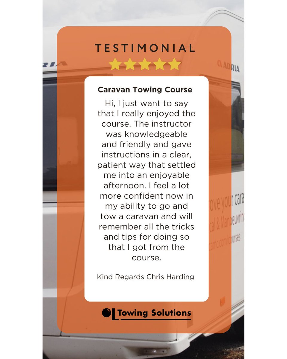 TowingSolutions's tweet image. 🎥 “Clear, patient &amp;amp; confidence-boosting!”
Chris loved his Caravan Towing Course with us 🚙💨

Get hands-on training, expert guidance &amp;amp; confidence to tow safely and legally.

👉 Book now: zurl.co/9hX3t

#CaravanTowing #CaravanCourses #TowingSolutions #CaravanLife