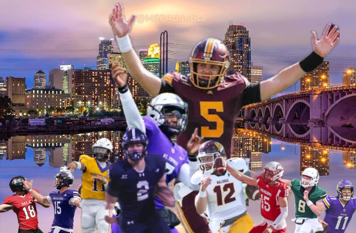 Starting QBs in the State of Minnesota:

#1 D. Lindsey (UMN)
#2 A. Powell (UST)
#3 K. Walljasper (UMD)
#4 R. Voss (JCC - HS)
#5 M. Sims (MSU-Mankato)
#6 J. Strand (MSU-Moorhead)
#7 B. McAninch (Bemidji St)
#8 J. Flottmeyer (Winona St)
#9 B. Turriff (MLC)
#10 C. Wentz (Vikings)