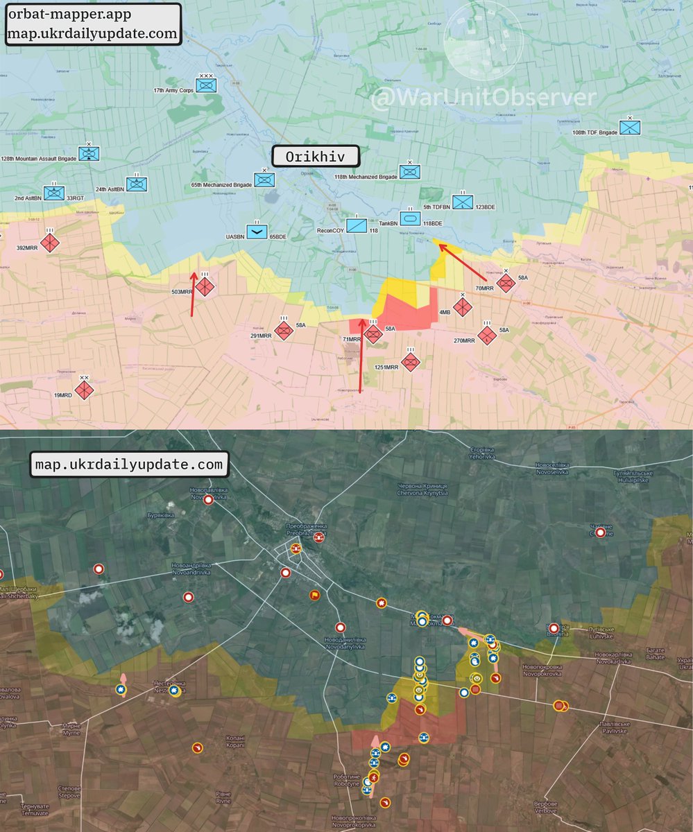On October 20th the 🇷🇺42nd Motorized Rifle Division with support of the 4th Military Base conducted three armored attacks near Orikhiv, Zaporizhzhia. They were repelled by the 🇺🇦17th Army Corps.