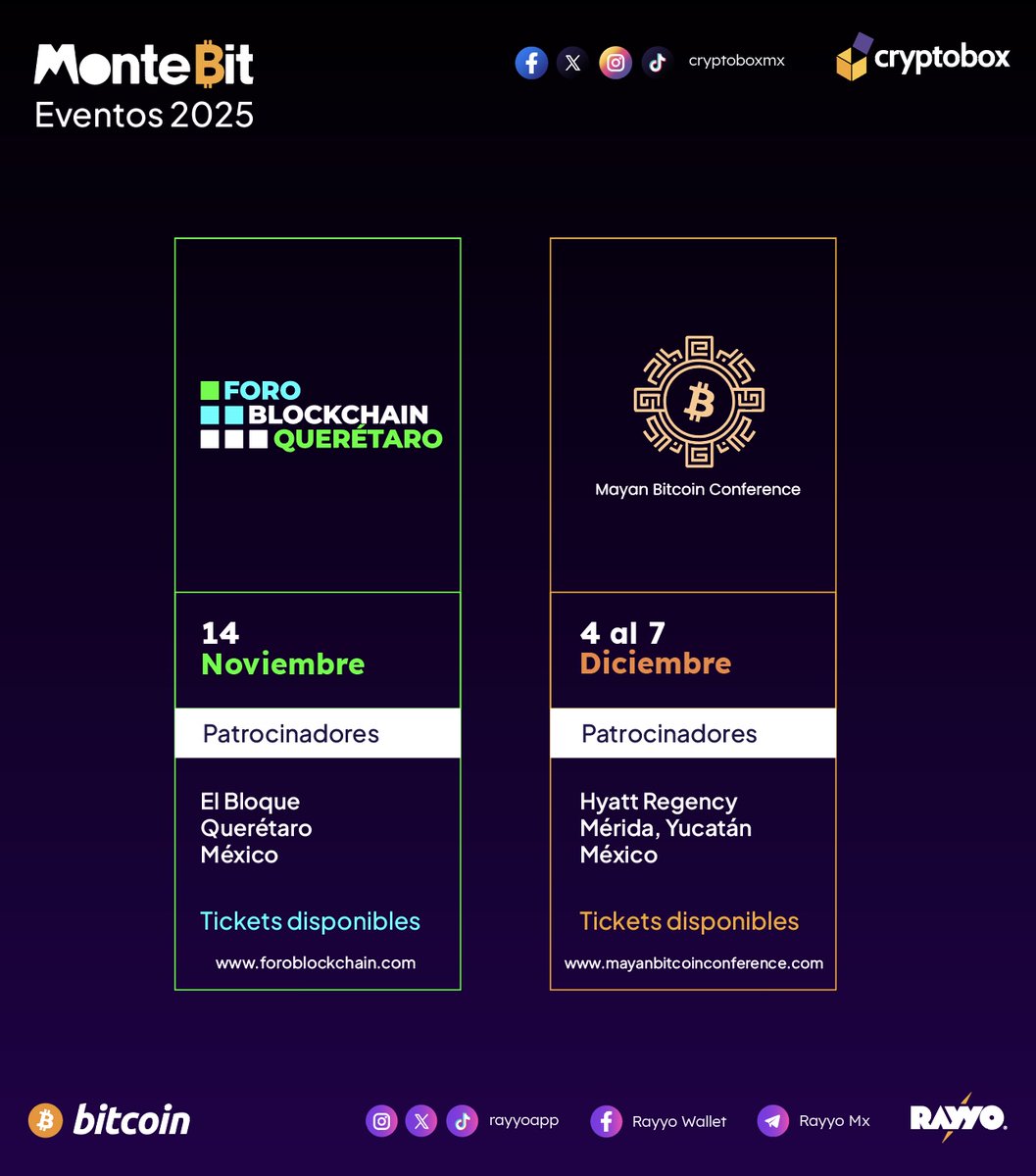 Rayyoapp (@rayyoapp) on Twitter photo Continuamos con nuestra AGENDA #Bitcoin ⚡️
Ya estamos por finalizar el año y no queremos que te pierdas estos eventos:
<a href="/ForoBlockchain/">Foro Blockchain</a> 👾 foroblockchain.com
<a href="/mayanbitcoin/">Mayan Bitcoin</a> 🪶 mayanbitcoinconference.com
#btc #mexico #cdmx #soumaya #bitcoin2025 #blockchain #bitcoinenespañol Continuamos con nuestra AGENDA #Bitcoin ⚡️
Ya estamos por finalizar el año y no queremos que te pierdas estos eventos:
<a href="/ForoBlockchain/">Foro Blockchain</a> 👾 foroblockchain.com
<a href="/mayanbitcoin/">Mayan Bitcoin</a> 🪶 mayanbitcoinconference.com
#btc #mexico #cdmx #soumaya #bitcoin2025 #blockchain #bitcoinenespañol