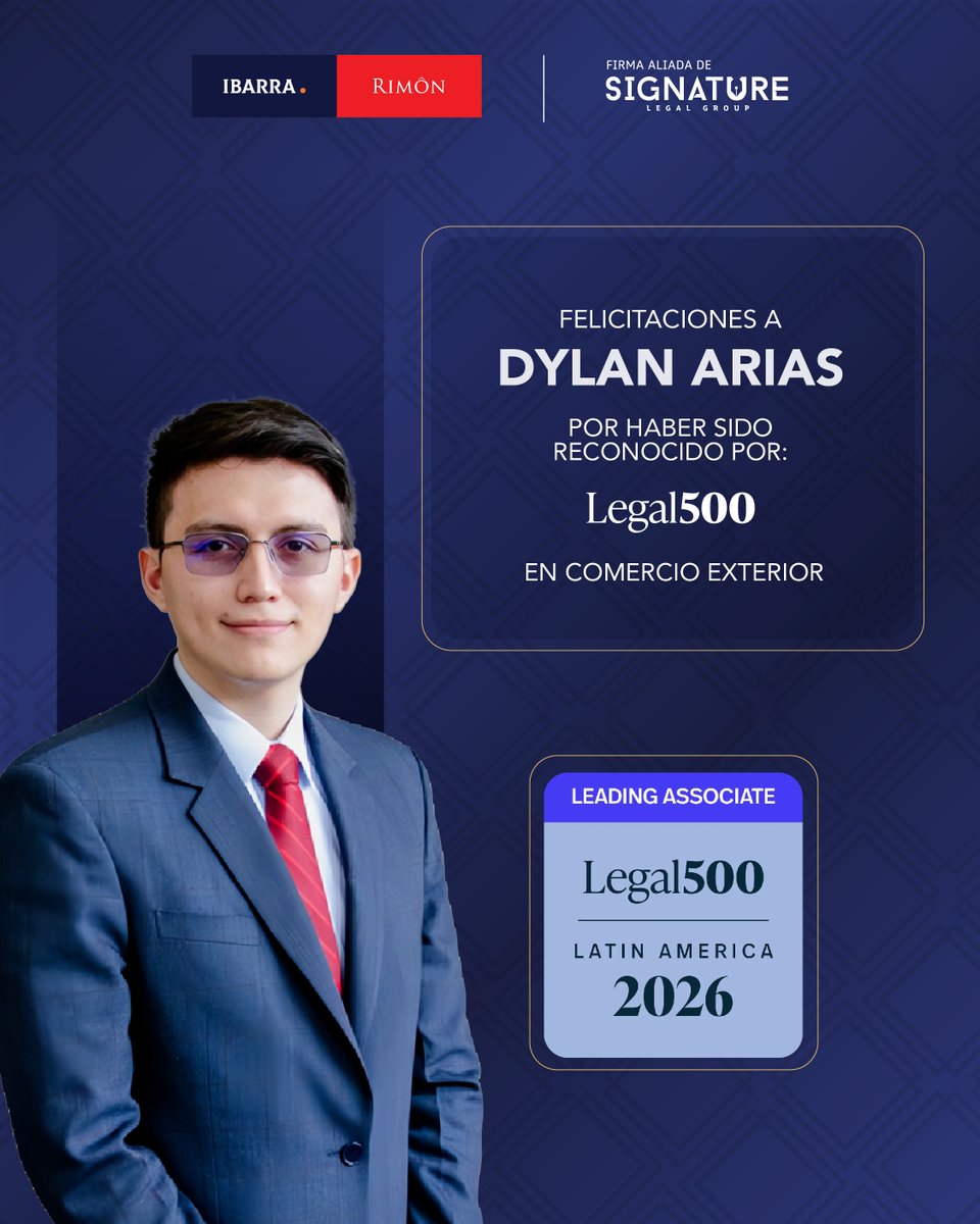 👏🏼 Celebramos el reconocimiento de Dylan Arias como 𝗟𝗲𝗮𝗱𝗶𝗻𝗴 𝗔𝘀𝘀𝗼𝗰𝗶𝗮𝘁𝗲 por segundo año consecutivo en #ComercioExterior por Legal 500 (2026).
Un logro que destaca su dedicación, conocimiento y aporte al desarrollo de nuestra práctica internacional.⚖️