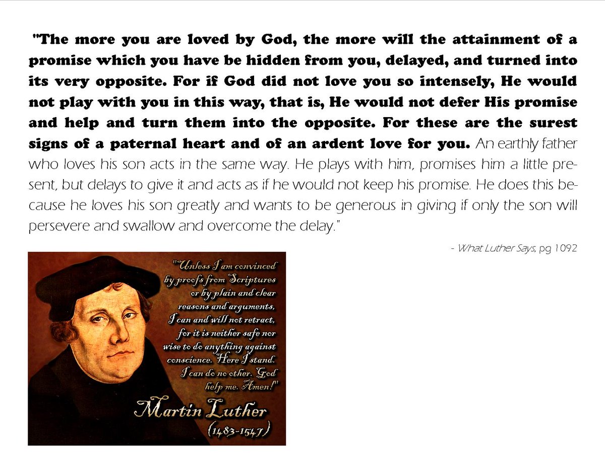 With Reformation Day next week, October 31, here's a mini-poster I made as a church secretary. A Luther quote on deferred prayer - the more you are loved by God, the more He'll make you persevere/overcome the delay. Feel free to print this out and put it on your fridge!