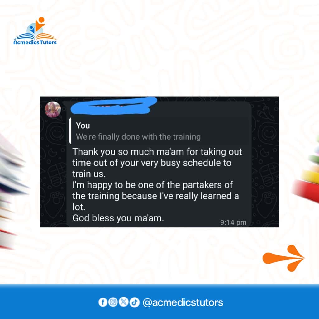 AcmedicsHomes's tweet image. The reviews are IN, and they are FIRE! 🔥🔥🔥
We just wrapped up our intensive 10-Day Tutors Training, and the feedback from our participants has been absolutely phenomenal.

Ready to be taught by the best? That’s our promise.

#TutorTraining #AcmedicsExcellence #CertifiedTutors