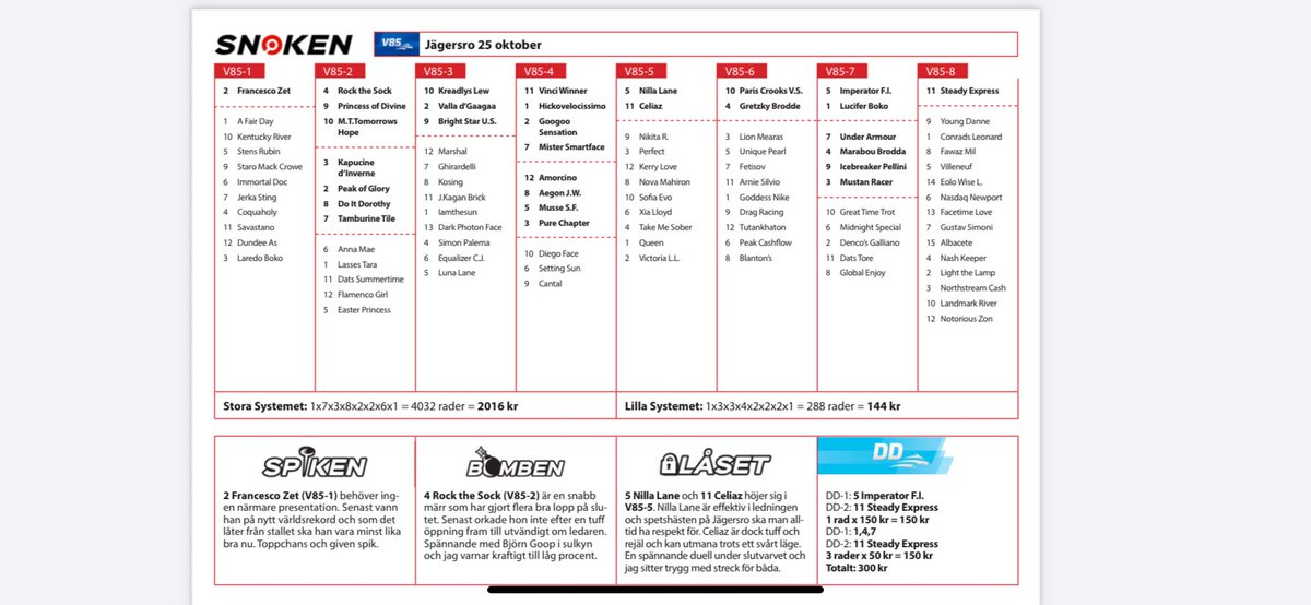 V85-premiär och Snoken bjuder på lördagens tips - håll till godo! 🤗