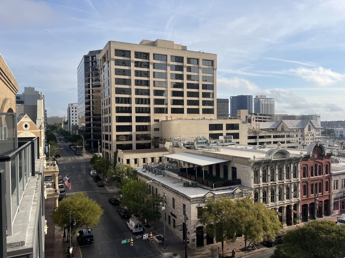 Day two of the Austin Film Festival Writers Conference. From the balcony, four key conference locations: The Driskill, Central Pres, The Omni, and St. David’s. #aff2025
