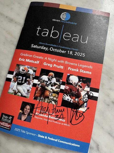 Last week was a BIG one @akronroundtable: <a href="/newrepublic/">The New Republic</a>'s Alex Stephard on gambling; then at TABLEAU, <a href="/Browns/">Cleveland Browns</a> greats Greg Pruitt and Frank Stams in an up close/personal chat with <a href="/Ideastream/">Ideastream News</a>'s <a href="/WKSUAmanda/">Amanda Rabinowitz</a>. We're truly Bringing the World to Akron! <a href="/StateandFederal/">State and Federal</a> <a href="/WestfieldBank/">Westfield Bank</a>
