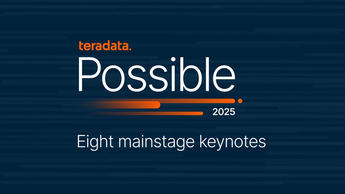 Teradata's tweet image. Couldn’t make it to LA for Possible 2025 keynotes? We got you.

View the #TeradataPossible mainstage keynotes on demand and be inspired by @Teradata’s commitment to deliver elevated customer experiences with autonomous AI that learns, adapts, and scales. ms.spr.ly/6017sh7xX