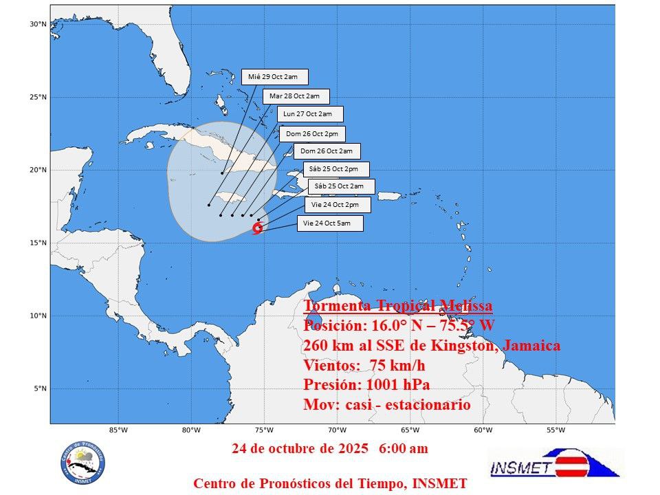 🌎🌀 Aviso de ciclón tropical No. 7: Tormenta Tropical Melissa casi estacionaria en el mar Caribe

cubadebate.cu/noticias/2025/…