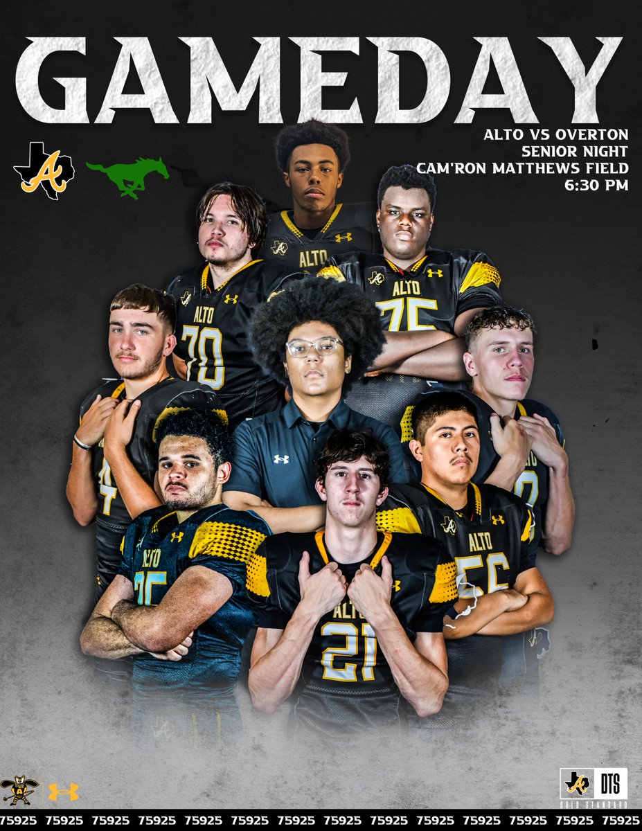 🏈GAMEDAY🏈
SENIOR NIGHT
🆚Overton
📍Cam'ron Matthews Field | Alto, TX
⌚️6:30 pm 

#DTS