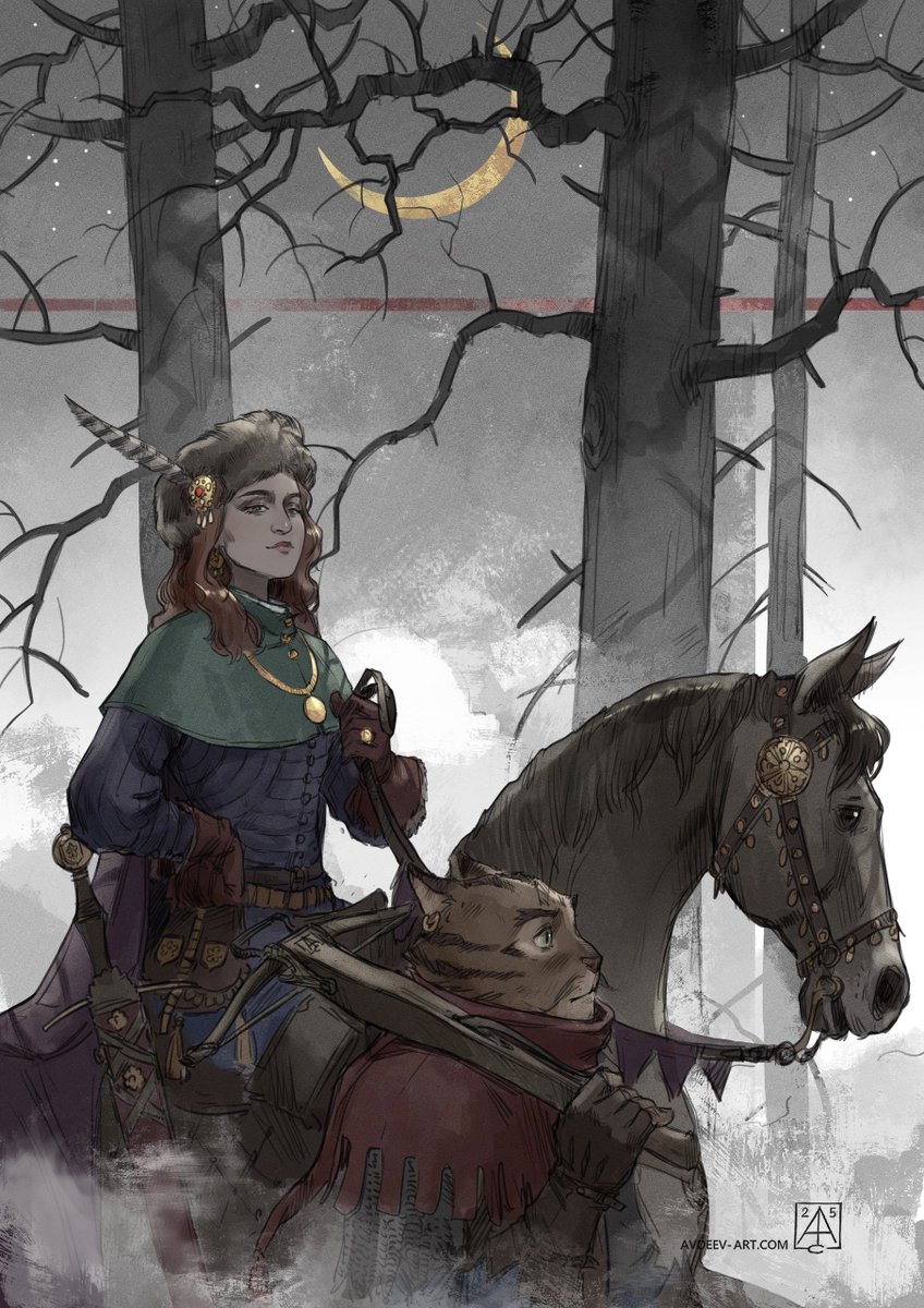Belated Travelers
Huge thanks to instagram.com/avdeev.s.art?i…
 for this stunning portrait! 🤩

Obsessed with his art and his #KCD -era comic (with a glorious medieval cat! 😍).
 The world needs an English translation! ✨
avdeev-art.com
#KingdomComeDeliverance2