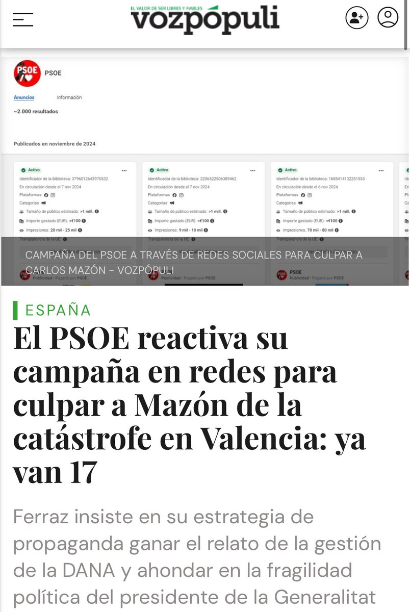 🚨 URGENTE | El PSOE pagando campañas de publicidad en redes sociales para lanzar bulos y mentiras. 

Lo hicieron en la DANA en Valencia y lo están haciendo en Andalucía con el cribado del cáncer de mama.