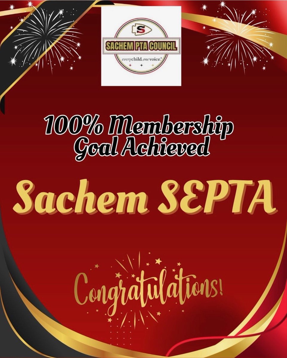 🎉 Big cheers for Sachem SEPTA! 🎉

We’re thrilled to celebrate another incredible milestone — Sachem SEPTA has officially reached 100% PTA membership!

Thank you to everyone who joined, encouraged others to join, and helped hit this goal together!

#SachemPride #SEPTAStrong
