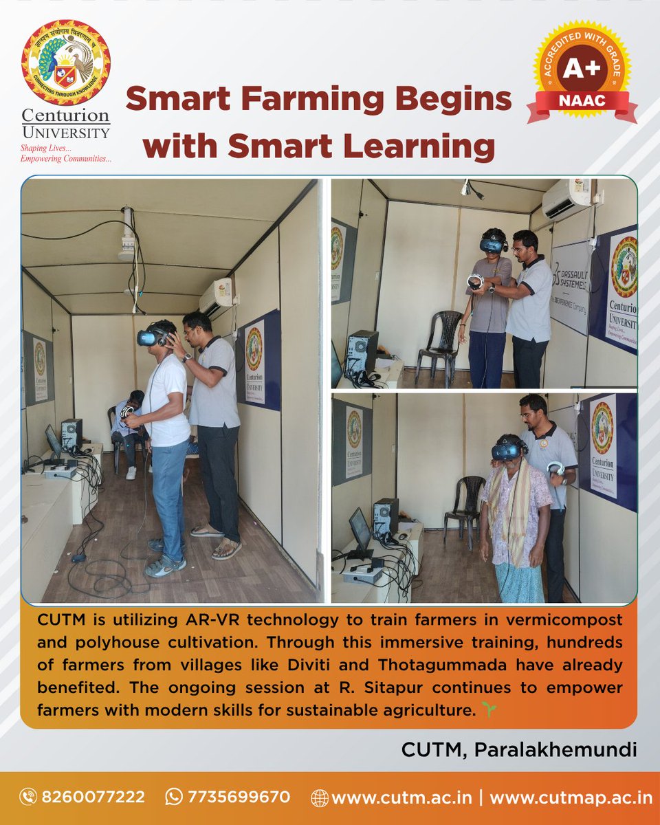 CUTM_AP's tweet image. “Technology in Action for Rural Transformation!”

#cutmpkd #cutmap #cutmbbsr #arvr #farmertraining #agricultureinnovation #smartfarming #experientiallearning #ruralskills #sustainablefarming #futurefarming #digitalagriculture #techforfarmers