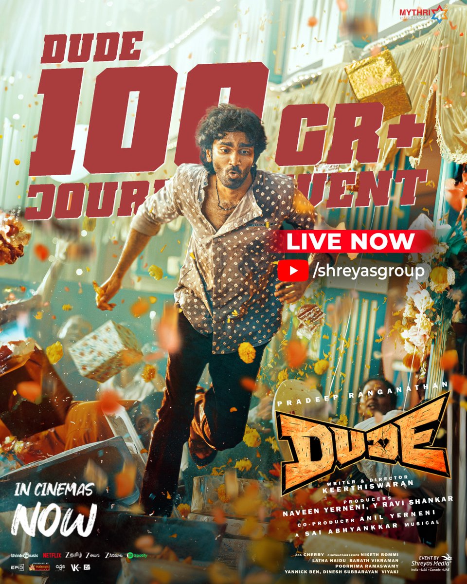 The #Dude Blockbuster 100Cr Journey Event is LIVE NOW!🤩

▶️ youtube.com/live/oY6ncwqGD…

 #PradeepRanganathan #DUDEMovie #DUDEDiwali
#DudeBlockbuster100CRJourneyEvent