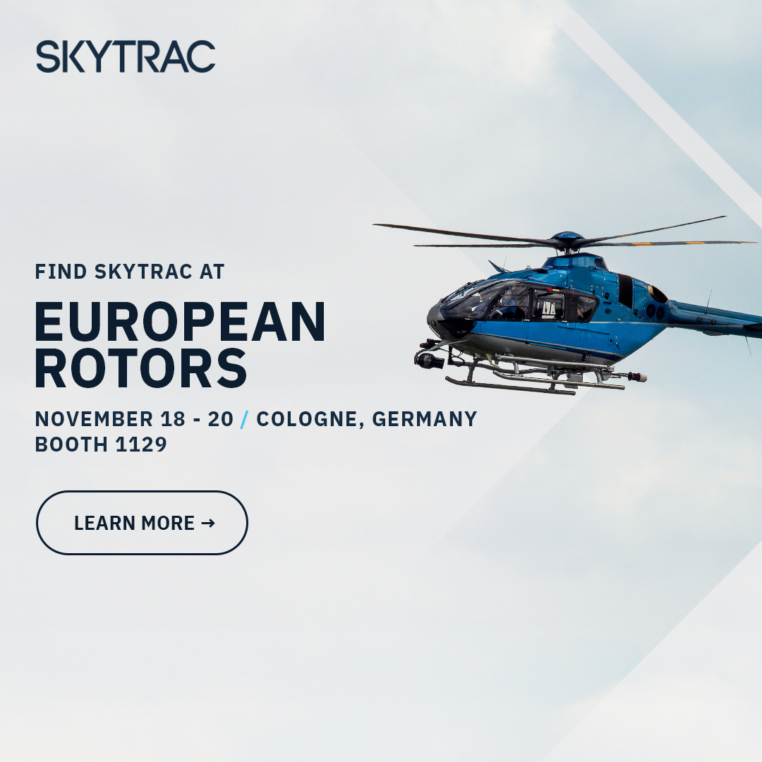 Find SKYTRAC at Booth 1129 at European Rotors 2025, happening November 17–20 at Koelnmesse in Cologne, Germany.

Book a meeting 👉hubs.ly/Q03P-bdC0