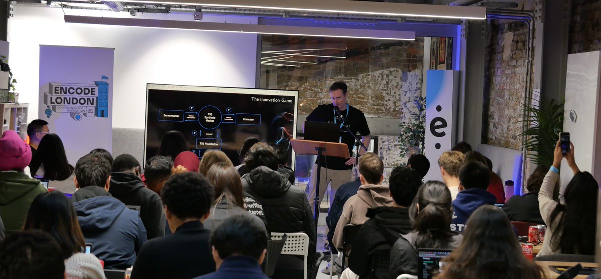 tigfoundation's tweet image. TIG co-founders John Fletcher and Ying Chan presenting The Innovation Game  @encodeclub hackathon in London
Great energy in the room!