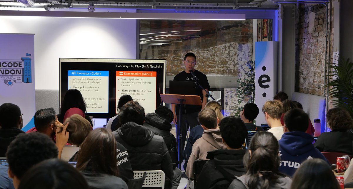 tigfoundation's tweet image. TIG co-founders John Fletcher and Ying Chan presenting The Innovation Game  @encodeclub hackathon in London
Great energy in the room!