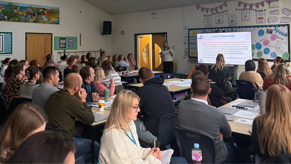 AspireAcademies's tweet photo. Aspire family together across 5 locations for Trust #INSET focussing on our new teaching &amp;  learning framework. 10 key principles link directly to external, research-based evidence to ensure every pupil consistently exposed to high quality T&amp;L. Written by Aspire for Aspire. 🩷💙 https://t.co/ORQ6AF0OyV