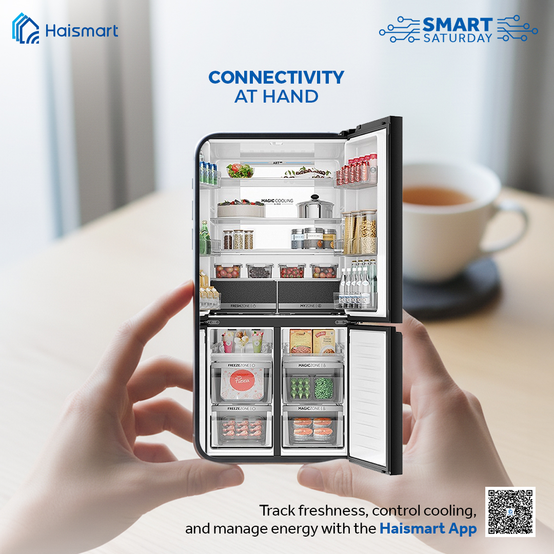 IndiaHaier's tweet photo. Ever wish your fridge could just tell you what's inside without opening the door? Dream no more! With the Haismart App, your fridge is practically telepathic (via the app!)
#Haier #MoreCreationMorePossibilities #SmartSaturday https://t.co/4MyAmvgmvb