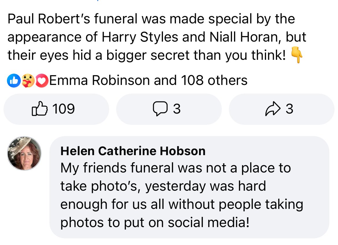 Paul Robert’s friend commenting on a post of the Niall and Harry photos at the funeral…
