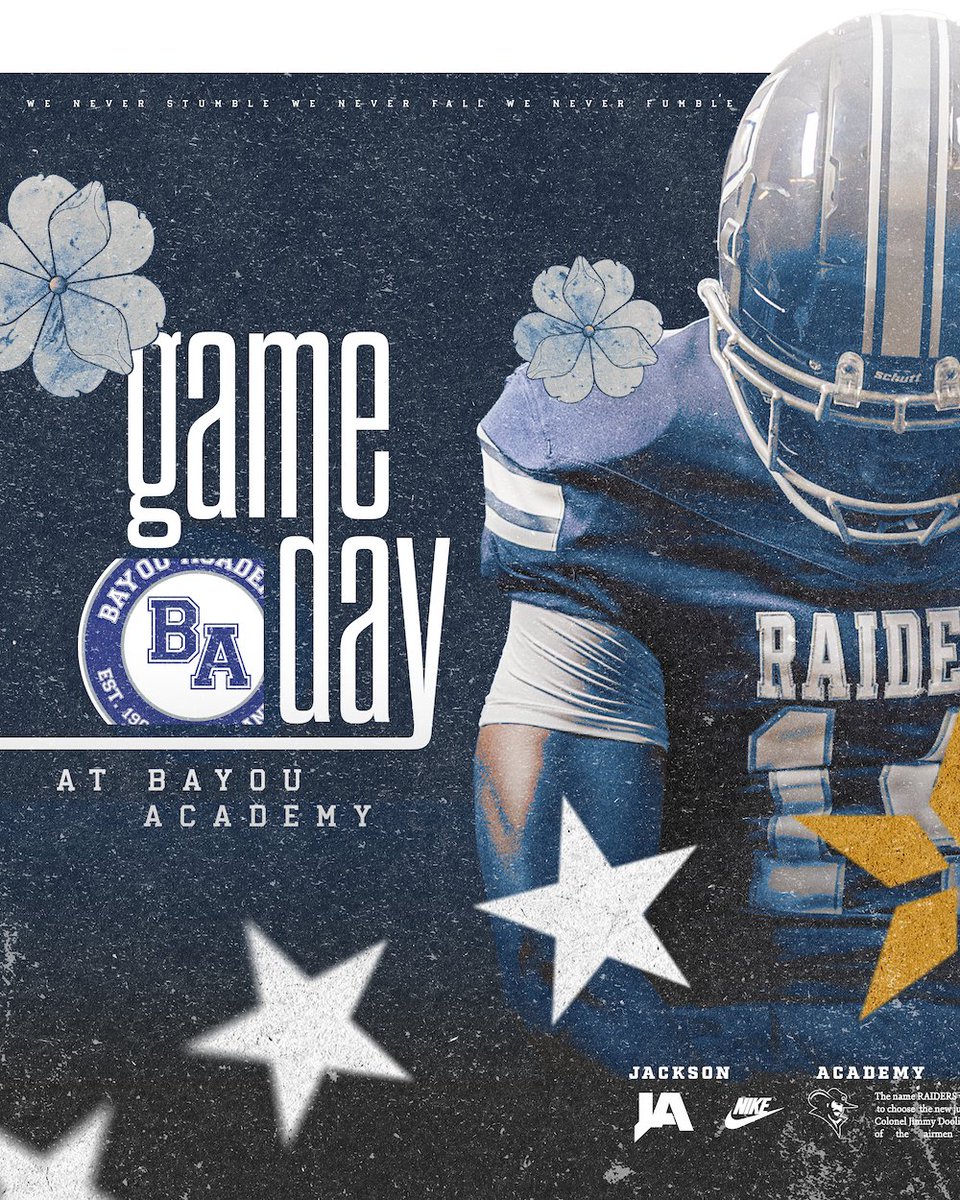 JARaiderFB's tweet photo. The Raiders are on the road tonight as they take on Bayou Academy. All the coverage starts at 6:15pm on The Raider Network. Kickoff is at 7:00pm. If you're headed to the game don't forget to wear white.
#WeAreJA
#LockItOut
#WearWhite
#PenultimateGame
#EmbraceTheGrind https://t.co/dXrSRq0haY