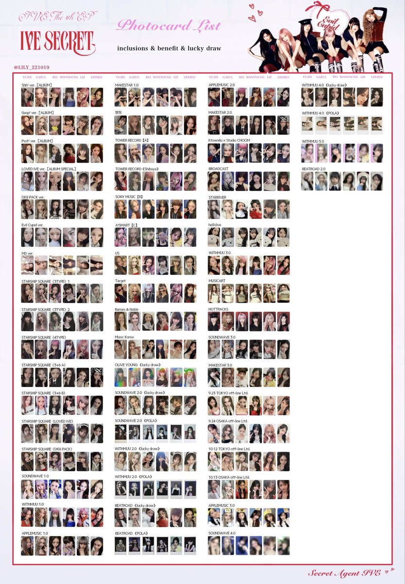 IVE SECRET 】 封入&特典 全員 トレカ 一覧 交換 🩷🪽Photocard List