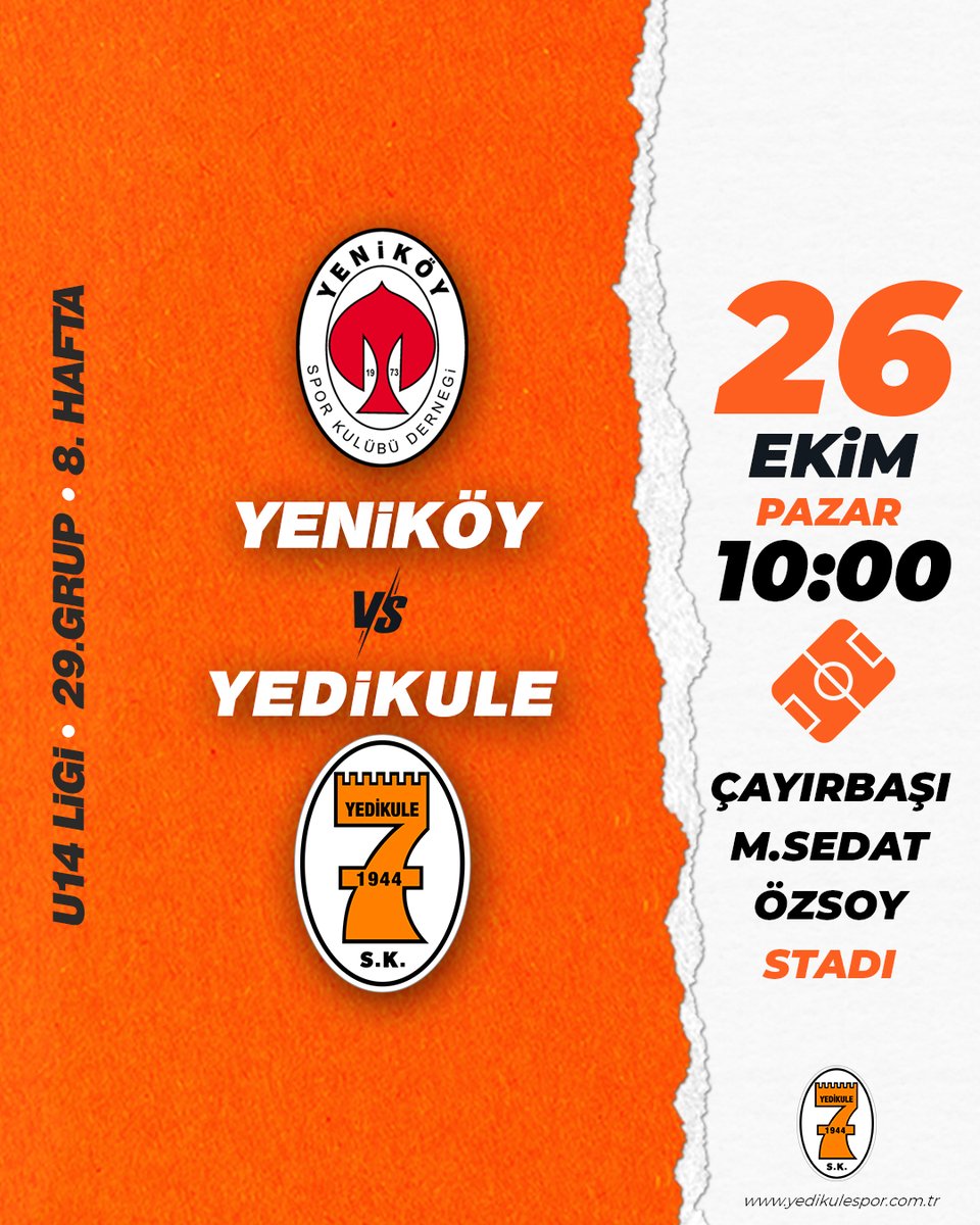 U14 ligi 8. hafta maçımız, 26 Ekim Pazar günü Sarıyer Çayırbaşı Stadında oynanacaktır.
Sporcularımıza başarılar diliyoruz. 🟠⚪
#YedikuleninÇocukları