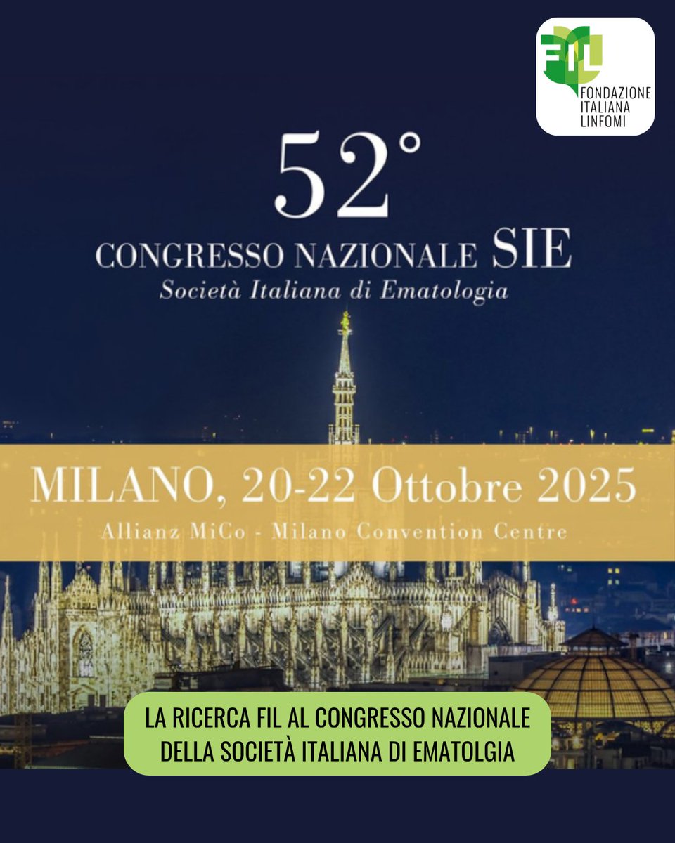 Dal 20 al 22 ottobre sono stati presentati al 52° Congresso SIE, uno dei principali appuntamenti della comunità scientifica ematologica in Italia, 8 contributi scientifici FIL: 3 Comunicazioni Orali, 3 Poster Discussi e 2 Poster.
bit.ly/3JoAa8F