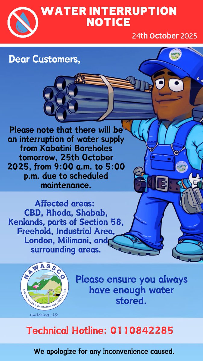 Dear Customers, please note the following water interruption.
#EnrichingLife