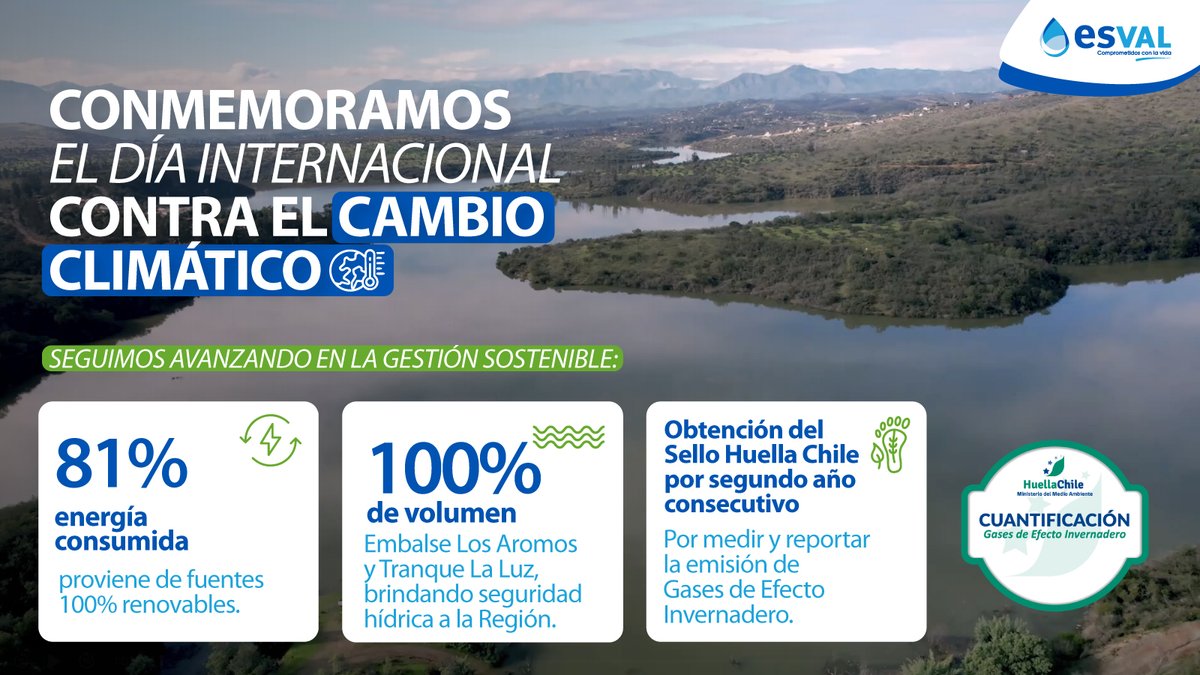 🌎#DíaMundialContraElCambioClimático Hoy 24/10 se concientiza sobre los efectos del calentamiento global. En Esval, la Sostenibilidad está al centro de lo que hacemos y generamos cambios reales para cuidar el medioambiente. 
💧Seguimos comprometidos con la Vida y nuestro planeta.