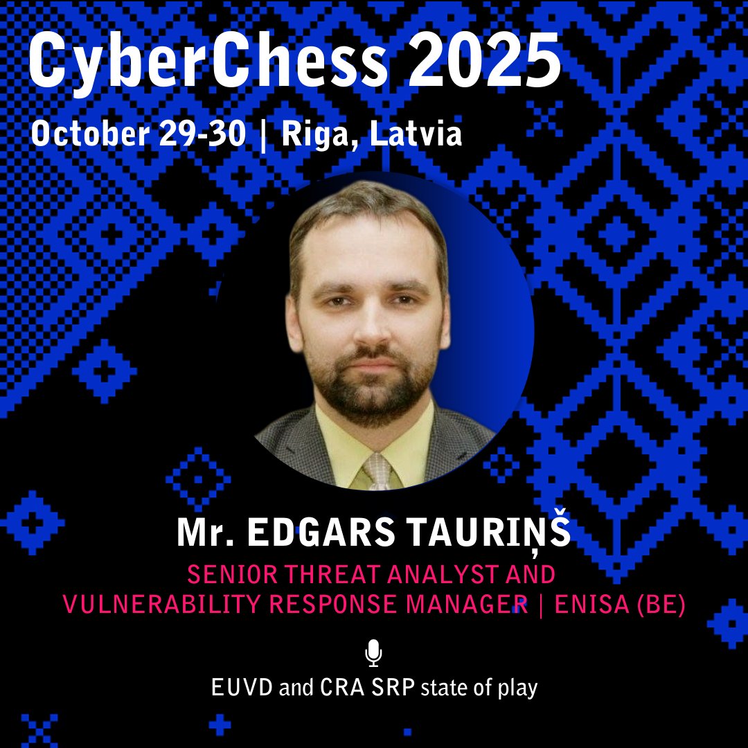 certlv's tweet image. #CyberChess2025 noslēguma plenārsesija 30. oktobrī uz #CyberChess lielās skatuves pulcēs ekspertus, kas stāstīs par taktiku, sadarbību un par to, kā attīstīt zināšanas un nākotnes talantus kiberdrošības nozarē.

📅 Programma: cyberchess.lv