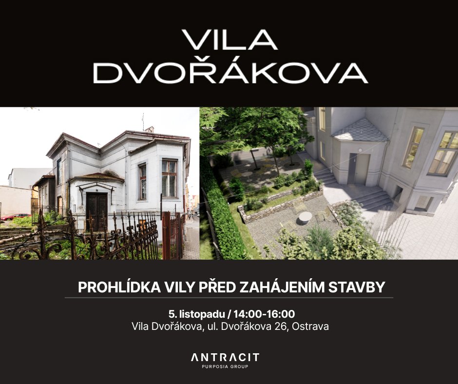 ANTRACIT (@_antracit) on Twitter photo 🔍ZVEME VÁS NA PROHLÍDKU VILY DVOŘÁKOVA 
Zažijte atmosféru místa, kde roste exkluzivní bydlení v srdci Ostravy.💫Historická vila z.1895 se výjimečně otevře veřejnosti – přijďte nasát její genius loci ještě před zahájením obnovy! 
👉 antracit.eu/projekty/antra… 🔍ZVEME VÁS NA PROHLÍDKU VILY DVOŘÁKOVA 
Zažijte atmosféru místa, kde roste exkluzivní bydlení v srdci Ostravy.💫Historická vila z.1895 se výjimečně otevře veřejnosti – přijďte nasát její genius loci ještě před zahájením obnovy! 
👉 antracit.eu/projekty/antra…
