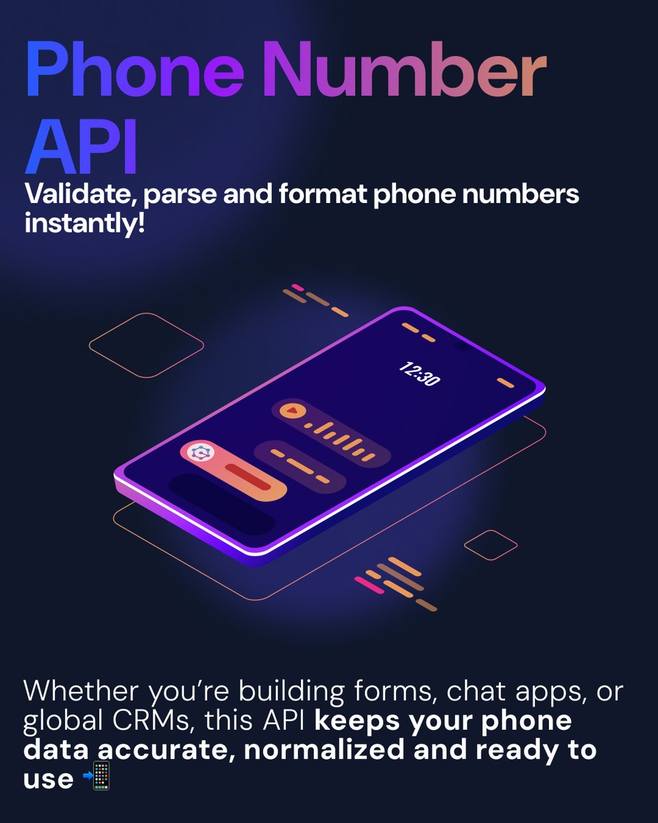 use_api_hub's tweet image. 📱Finally Friday and a New API Drop!
The Phone Number API is here 🚀
Validate, parse, and format phone numbers instantly ✨powered by libphonenumber-js✨
Use it for:
✅ Form validation
✅ Standardizing data
✅ Extracting numbers from text
👉 Try it: api-hub.org/apis/libphonen……
