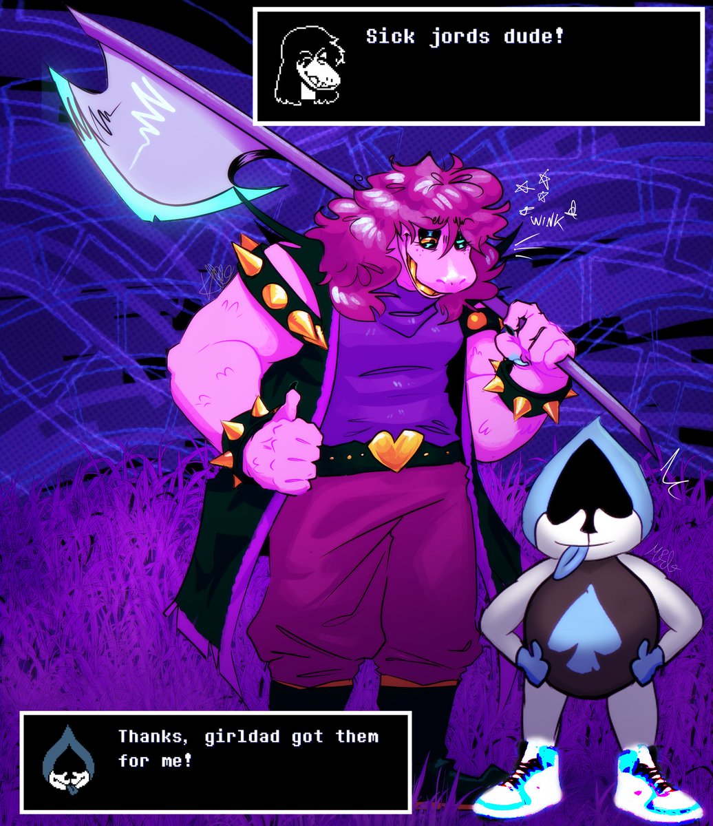 Dumplingdiapers's tweet photo. Did a collab with my friend Mrdootdoot! The old one is the 3rd image. I'm very proud of my Susie  :))

#Deltarune #susiedeltarune https://t.co/lsFGhs9r3v