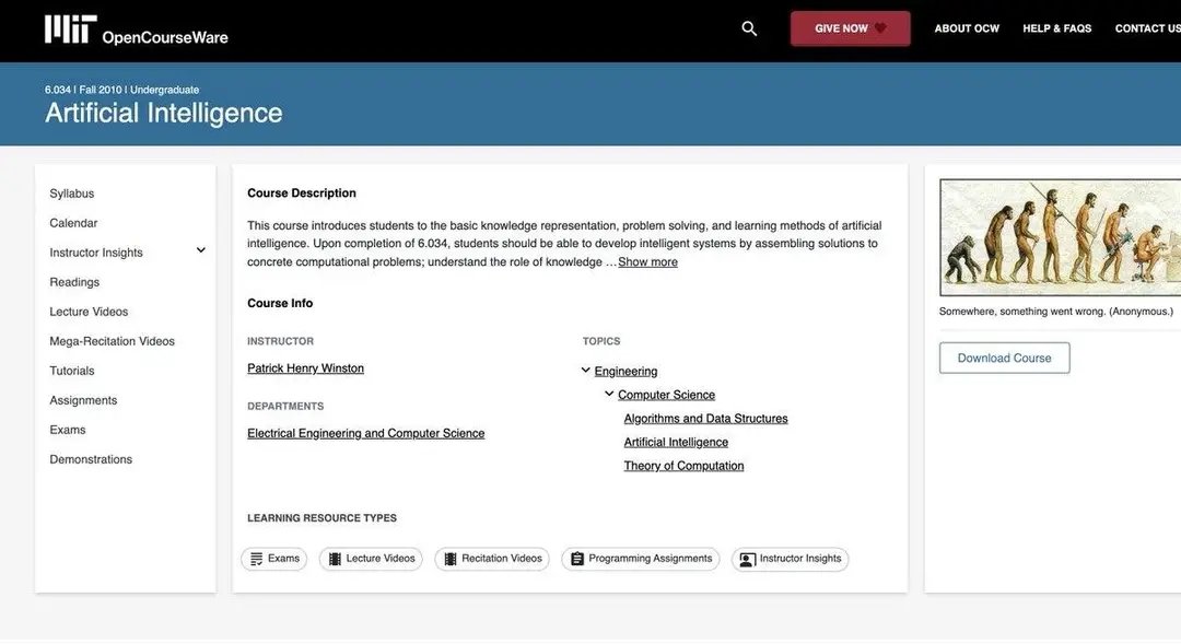 amitcoder1's tweet image. 5 → Artificial Intelligence
Learn search algorithms, logic, planning, and neural nets.
🔗 <a style="text-decoration: none;" rel="nofollow" target="_blank" href="https://ocw.mit.edu/courses/6-034-artificial-intelligence-fall-2010/">ocw.mit.edu/courses/6-034-…</a>