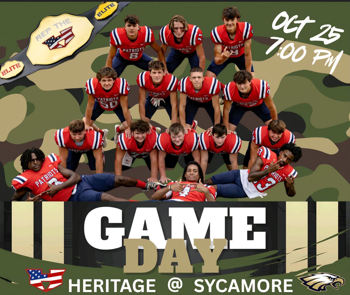 COACH_MURRAY34's tweet image. PATRIOT NATION, BIG GAME tonight @Sycamore, with a chance to get a 7th WIN on the season. Come out, REP THE H, and support OUR PATRIOTS!!!🤘🏈💪
Art: Pam Waller Murray 
Photography: Kris Freeman 
#ELITE 
#REPTHEH
#GOFOR7