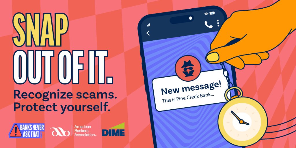 That message that sounds urgent?
That text that feels personal?
That email that’s just a little off?
That’s not customer service. That’s a scammer.
You don’t have to fall for it.
Pause. Breathe. Snap out of it. #BanksNeverAskThat
Learn how to spot scams: okt.to/LHrs4c
