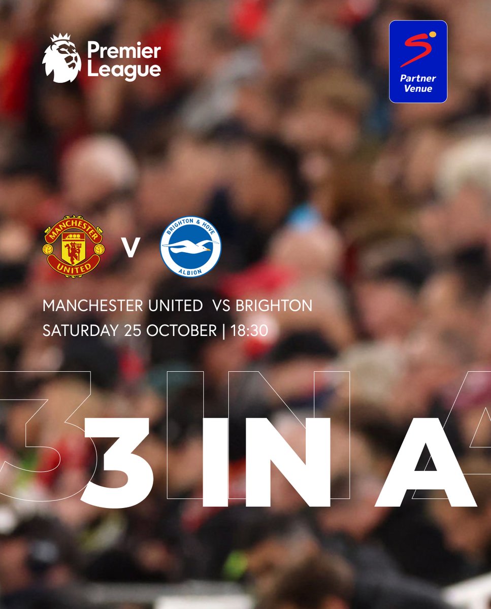 SSpartnerZA's tweet photo. Can United make it 3 in a row this weekend? 🔥

They’re up against Brighton at Old Trafford - momentum’s on their side, but can they keep it going?⚽️

Where are you watching the action? 

#PremierLeague  #ManchesterUnited  #Brighton  #SSPartnerVenues https://t.co/nhX7b2vlWy
