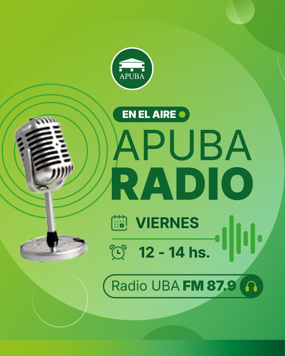 Comienza APUBA RADIO, por <a href="/RadioUBA/">Radio UBA 87.9</a>, FM 87.9, #Nodocentes Conduce y produce <a href="/karibarrozo/">Kari Barrozo 🇦🇷 ⭐⭐⭐</a>, co conducen <a href="/CarestiaEsteban/">Esteban Carestia</a> y <a href="/f_estevezprensa/">Federico</a>, operación técnica Paulo Villalba y Nara Agüero, asistencia de producción Jero Carollo, redes <a href="/gerardodlopez/">Tachero Tuitero</a>, musicaliza <a href="/luchogual/">Lucho</a> #APUBA