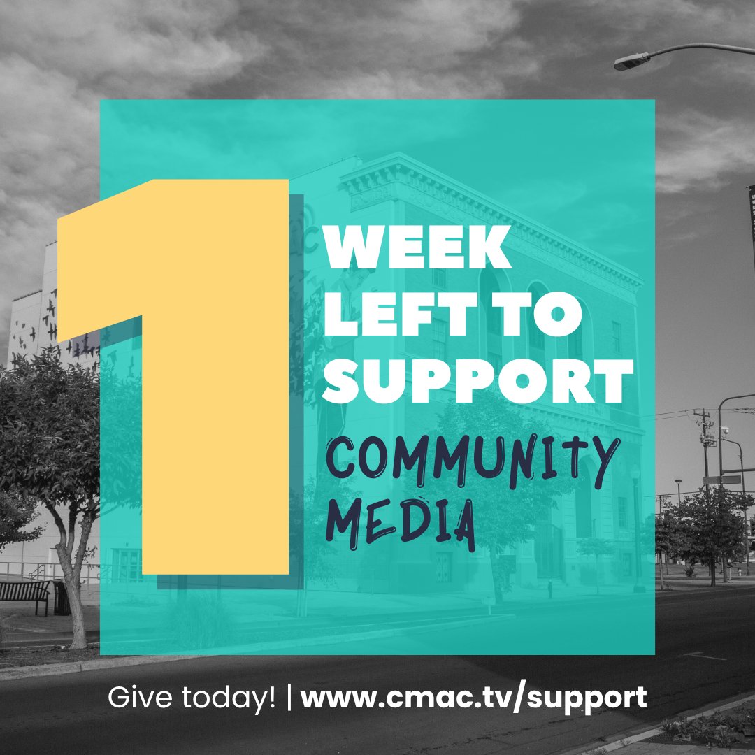 CMACTV's tweet image. One week left to #SupportCommunityMedia!

Your donation keeps community media thriving. It empowers local voices to share their stories, gives creators the tools they need to bring ideas to life, and expands media education in our community.

Donate today: cmac.tv/support