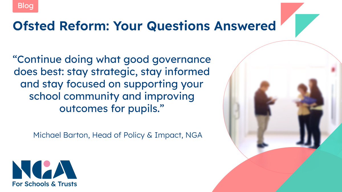 Ofsted reform in focus

With Ofsted’s new inspection framework launching on 10 Nov, we’ve answered your key questions — from how inspections will feel to what’s expected of governance.
Read more 👇
nga.org.uk/news-views/dir…