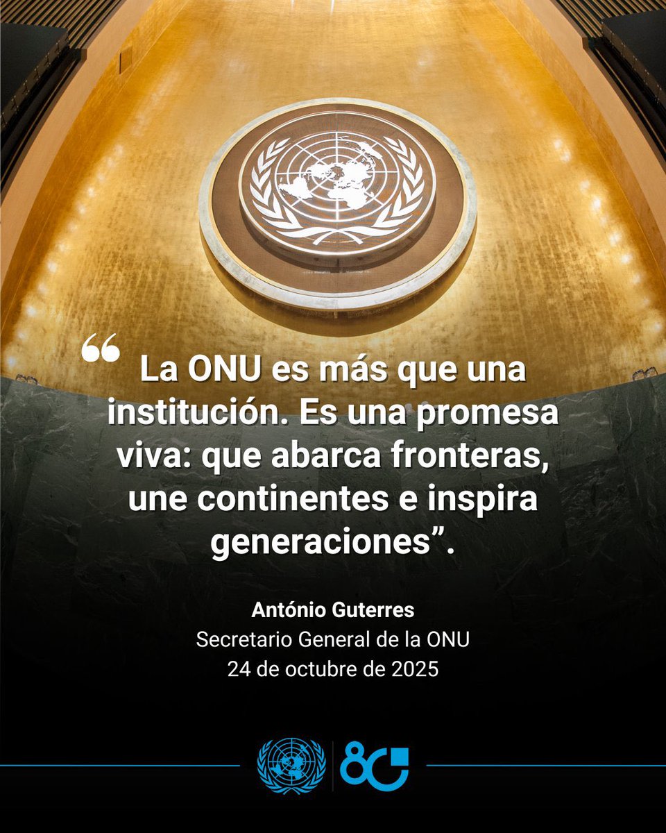 “Durante 80 años, hemos trabajado por la paz, contra la pobreza y el hambre, por los derechos humanos y por un mundo más sostenible, juntos.”

En el #DíaDeLasNacionesUnidas, <a href="/antonioguterres/">António Guterres</a> llama a unirnos para hacer realidad los ideales de la Carta de la ONU.