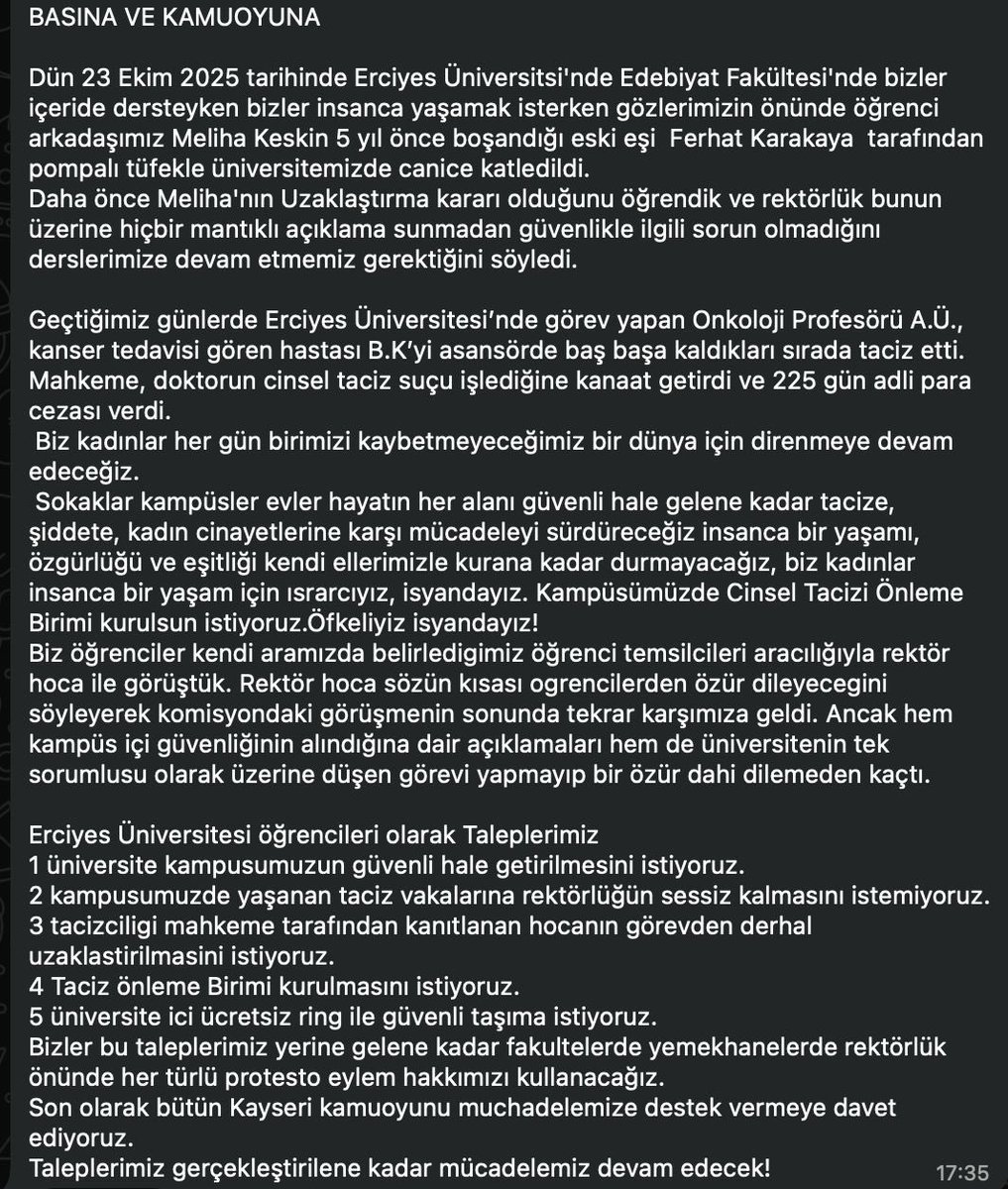 erciyes üniversitesi öğrencilerinin isteklerinin olduğu basın açıklaması arkadaşlar lütfen paylaşalım