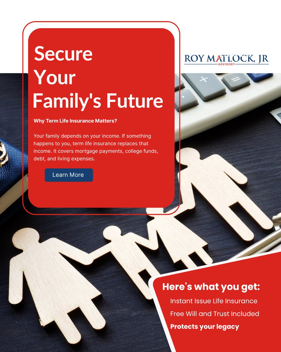roymatlockjr's tweet image. 📢 Protect Your Family Fast
Today. Right now. Before life gets in the way.
Get instant issue term life insurance with free will and trust included:
roymatlockjr.com/life-quote/
Protect them today. 💡
#TermLifeInsurance #LifeInsurance #FamilyProtection