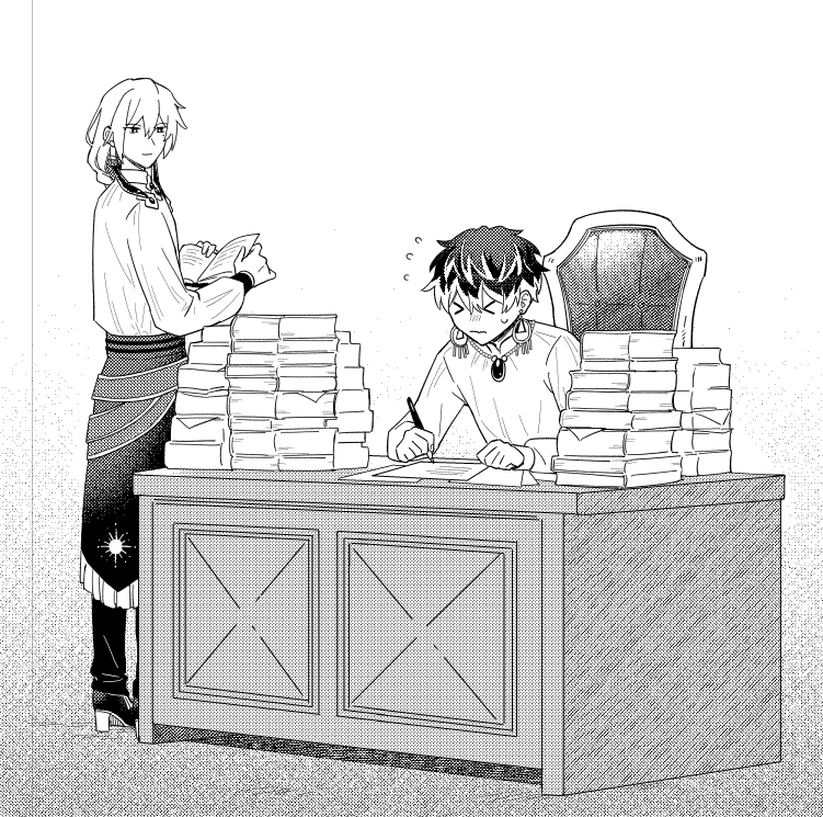 カスホプは本編後の設定だけど泣きながら仕事の山に囲まれてるホープを描いてる😭 